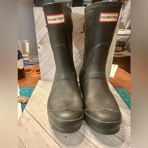 Hunter Original Short Waterproof Rain Boots Black Matte Mid Calf US 7, UK‎ 5